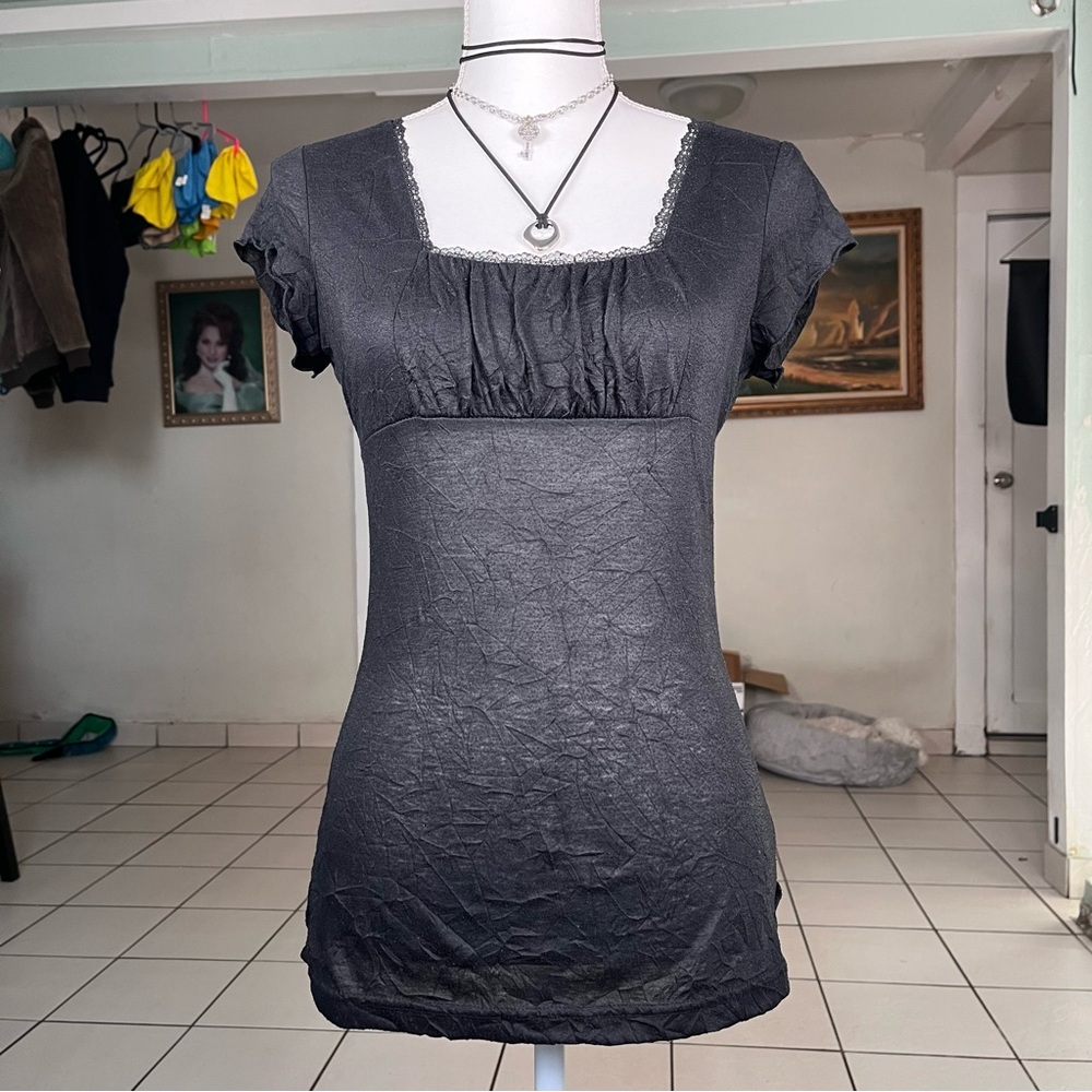 Self Esteem Charcoal Ruffle Sleeve Blouse